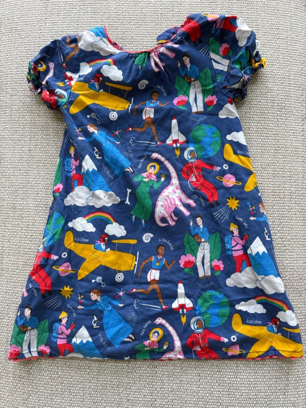 Mini Boden 6/7 Girls' Navy Space & Adventure Print Dress